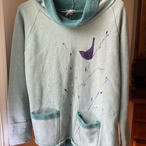 Women's Teal Sweatshirt with Purple Bird Design cotton USA made